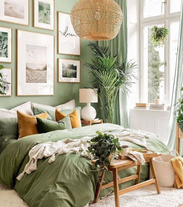 desain kamar hijau daun/foto: pinterest.com/Bored Panda green bedroom design