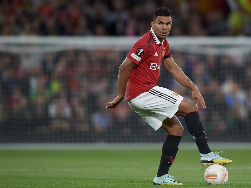 Casemiro Defensive Midfield of Manchester United and Brazil controls the ball during the UEFA Europa League group E match between Manchester United and Real Sociedad at Old Trafford on September 8, 2022 in Manchester, United Kingdom. (Photo by Jose Breton/Pics Action/NurPhoto via Getty Images)