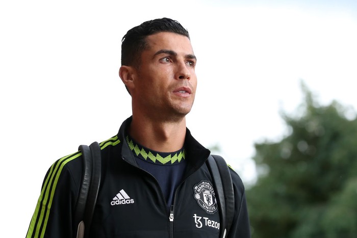 MANCHESTER, ENGLAND - SEPTEMBER 08: Cristiano Ronaldo of Manchester United arrives ahead of the UEFA Europa League group E match between Manchester United and Real Sociedad at Old Trafford on September 08, 2022 in Manchester, England. (Photo by Jan Kruger - UEFA/UEFA via Getty Images)