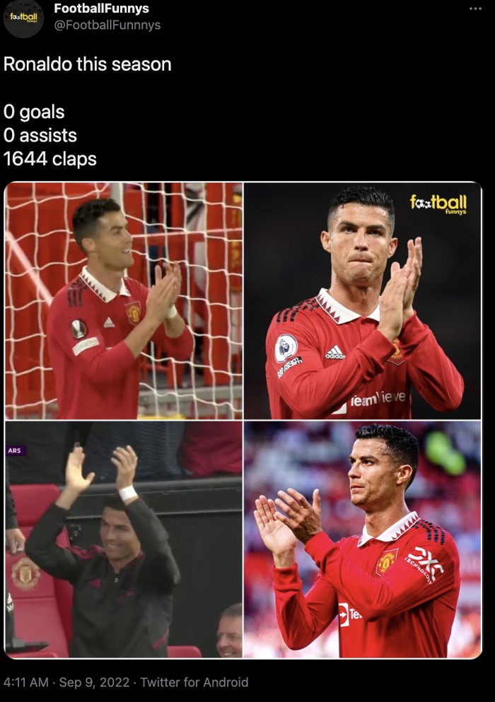 Meme MU Kalah: Ronaldo 0 Gol dan Assist, Seribuan Tepuk Tangan