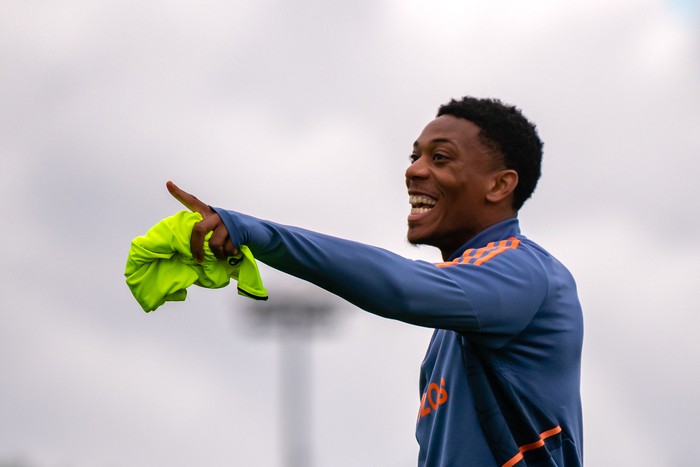 MANCHESTER, ENGLAND - AUGUST 25: (EXCLUSIVE COVERAGE) Anthony Martial of Manchester United in action during a first team training session at Carrington Training Ground on August 25, 2022 in Manchester, England. (Photo by Ash Donelon/Manchester United via Getty Images)
