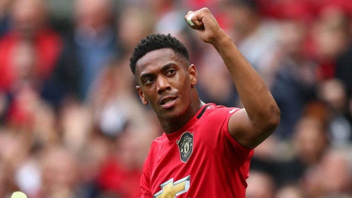 MANCHESTER, ENGLAND - AUGUST 11: Anthony Martial of Manchester United celebrates after scoring his teams second goal during the Premier League match between Manchester United and Chelsea FC at Old Trafford on August 11, 2019 in Manchester, United Kingdom. (Photo by Julian Finney/Getty Images)