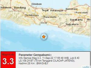 Gempa M 3,3 Guncang Perairan Cilacap