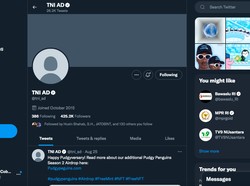 Tampilan Akun Twitter Resmi TNI AD yang Diretas