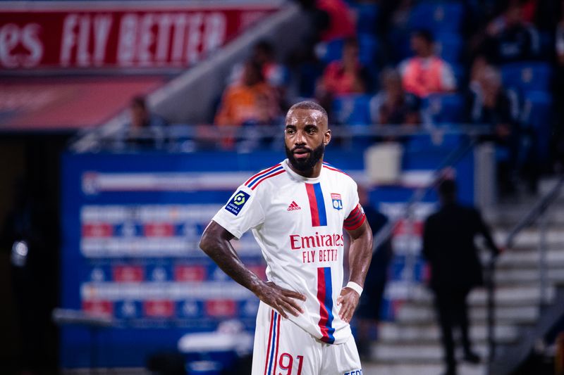 LYON, FRANCE - AUGUST 19: Alexandre Lacazette of Lyon during the Ligue 1 Uber Eats match between Olympique Lyonnais and ESTAC Troyes at Groupama Stadium on August 19, 2022 in Lyon, France. (Photo by Leandro Amorim/Eurasia Sport Images/Getty Images)