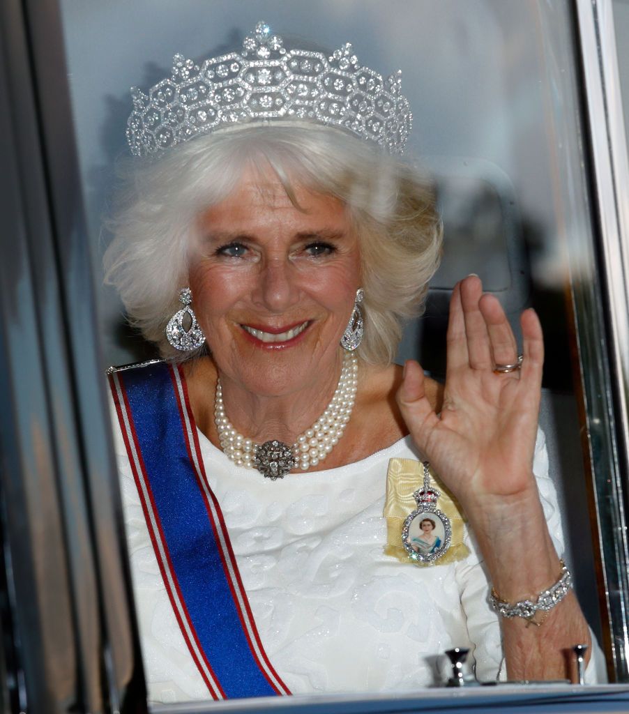 LONDON, UNITED KINGDOM - JULY 12: (EMBARGOED FOR PUBLICATION IN UK NEWSPAPERS UNTIL 48 HOURS AFTER CREATE DATE AND TIME) Camilla, Duchess of Cornwall attends a State Banquet at Buckingham Palace on day 1 of the Spanish State Visit on July 12, 2017 in London, England.  This is the first state visit by the current King Felipe and Queen Letizia, the last being in 1986 with King Juan Carlos and Queen Sofia. (Photo by Max Mumby/Indigo/Getty Images)