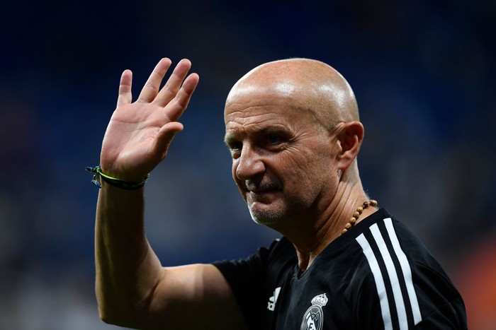 Antonio Pintus of Real Madrid during the warm-up before the La Liga Santander match between RCD Espanyol and Real Madrid CF at RCDE Stadium on August 28, 2022 in Barcelona, Spain. (Photo by Jose Breton/Pics Action/NurPhoto via Getty Images)