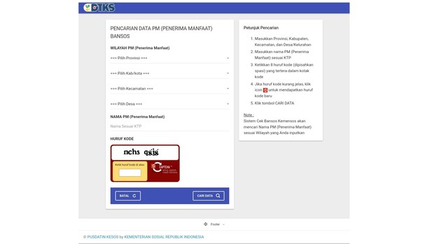 Cek Penerima Manfaat Bansos BBM dari Kemensos RI lewat website/dokumentasi Beautynesia/Anindya Milagsita Tampilan website Kemensos RI untuk mengecek penerima bansos BBM.