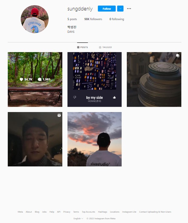Tangkapan layar tampilan Instagram Sungjin DAY6.