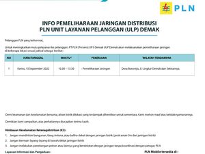 Besok, Pemadaman Listrik 3 Jam di Botorejo Demak dan Sekitarnya