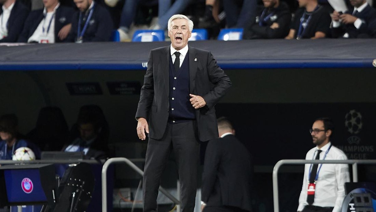Carlo Ancelotti sudah mencapai 100 kemenangan di Liga Champions, saat Real Madrid mengalahkan RB Leipzig 2-0. (Foto: Getty Images/Quality Sport Images)