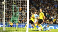 Gol ini membuat skor jadi 2-1. Man City yang ketinggalan lebih dulu sukses membalikkan keadaan atas Dortmund. Foto: AP/Dave Thompson