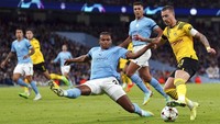 Bertanding di Etihad Stadium, Manchester, Kamis (15/9/2022) dini hari WIB, City vs Dortmund sempat imbang 0-0 di babak pertama. Tak banyak peluang tercipta di paruh pertama. (AP/Tim Goode)