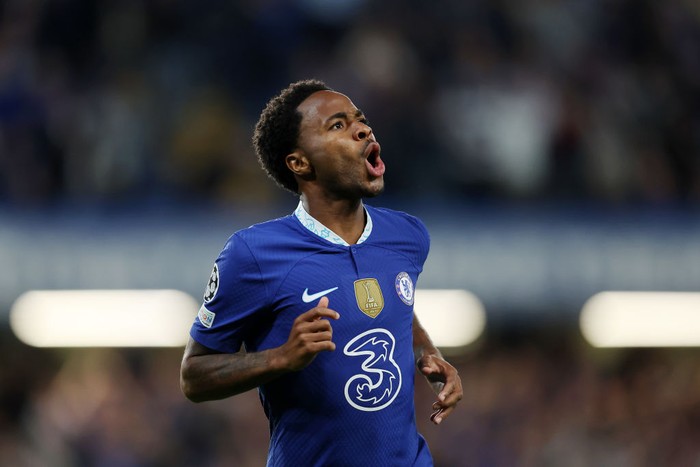 LONDON, ENGLAND - SEPTEMBER 14: Raheem Sterling of Chelsea celebrates after scoring their sides first goal during the UEFA Champions League group E match between Chelsea FC and FC Salzburg at Stamford Bridge on September 14, 2022 in London, England. (Photo by Chris Lee - Chelsea FC/Chelsea FC via Getty Images)