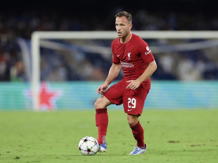 KIRKBY, ENGLAND - SEPTEMBER 01: (THE SUN OUT, THE SUN ON SUNDAY OUT) Arthur Melo new signing for Liverpool at AXA Training Centre on September 01, 2022 in Kirkby, England. (Photo by Andrew Powell/Liverpool FC via Getty Images)