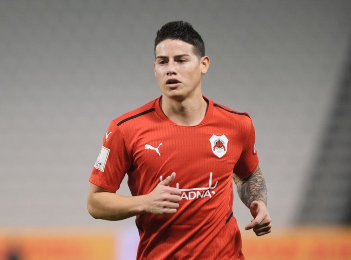 James Rodriguez (10) of Al Rayyan reacts during the Amir Cup quarter final between Al Rayyan and Al Wakrah at the Jassim Bin Hamad Stadium in Doha, Qatar on 5 March 2022.  (Photo by Simon Holmes/NurPhoto via Getty Images)