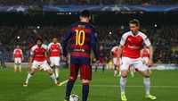 Arsenal jadi tim paling sering dijebol Lionel Messi di Liga Champions. Sembilan kali gawang The Gunners dihantamnya dari enam laga (Getty Images)