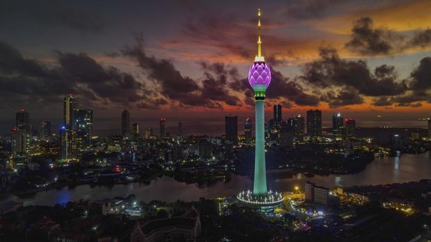 An Aerial View of Colombo Lotus tower and City. September 15, 2022 Colombo, Sri Lanka. The contract to build the $104.3 million tower  80 percent of which was funded by Exim Bank of China. (Photo by Thilina Kaluthotage/NurPhoto via Getty Images)
