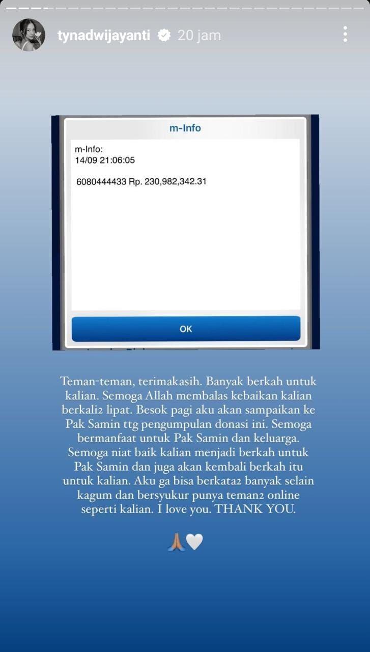 Tyna Dwi Buka Donasi untuk Pak Samin