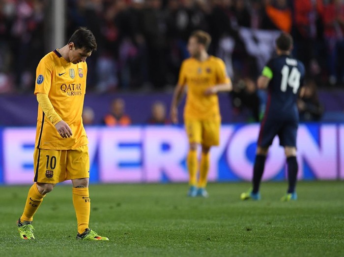 lionel messi barcelona atletico madrid liga champions (GERMANY OUT) FUSSBALL CHAMPIONS LEAGUE SAISON 2015/2016 VIERTELFINAL RUECKSPIEL
Atletico Madrid - FC Barcelona
Enttaeuschung Barca; Lionel Messi (Photo by Pressefoto Ulmer\ullstein bild via Getty Images)
