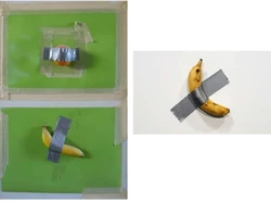 Karya Seni Pisang Dilakban Vs Jeruk Dilakban, Mana yang Asli?