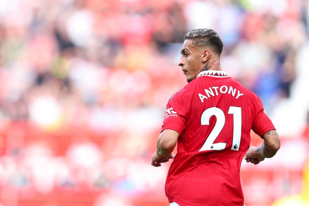 MANCHESTER, ENGLAND - SEPTEMBER 04: Antony Matheus dos Santos of Manchester United during the Premier League match between Manchester United and Arsenal FC at Old Trafford on September 4, 2022 in Manchester, United Kingdom. (Photo by Robbie Jay Barratt - AMA/Getty Images)