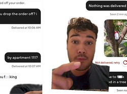 Gegara Tip Kecil, Pengantar Makanan Ini Taruh Pesanan di Atas Pohon