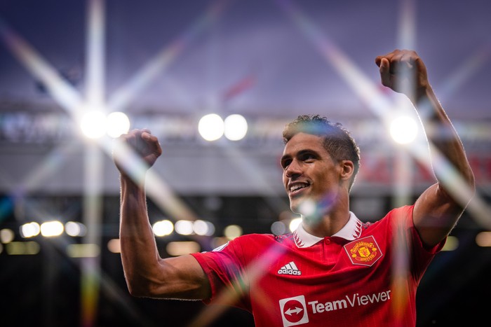 MANCHESTER, ENGLAND - SEPTEMBER 04:   Raphael Varane of Manchester United  reacts at the end of the Premier League match between Manchester United and Arsenal FC at Old Trafford on September 4, 2022 in Manchester, United Kingdom. (Photo by Ash Donelon/Manchester United via Getty Images)