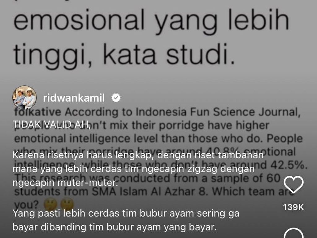 Survei Tim Bubur Diaduk vs Tidak, Ridwan Kamil: Tidak Valid Ah! Survei Tim Bubur Diaduk vs Tidak, Ridwan Kamil: Tidak Valid Ah!