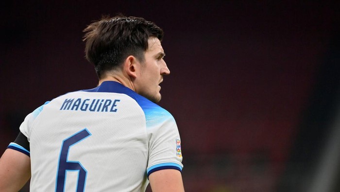 MILAN, ITALY - SEPTEMBER 23:  Harry Maguire of England looks on during the UEFA Nations League League A Group 3 match between Italy and England at San Siro on September 23, 2022 in Milan, Italy. (Photo by Stefano Guidi/Getty Images)