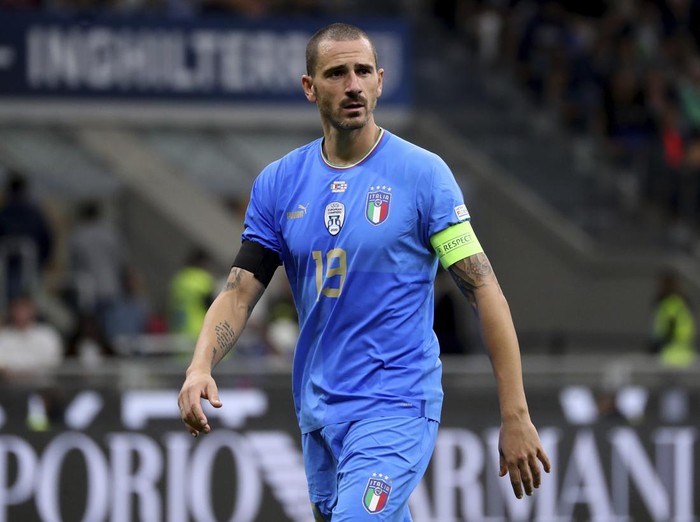 MILAN, ITALY - SEPTEMBER 23: Leonardo Bonucci of Italy looks on during the UEFA Nations League League A Group 3 match between Italy and England at San Siro on September 23, 2022 in Milan, Italy. (Photo by Giuseppe Cottini/Getty Images)