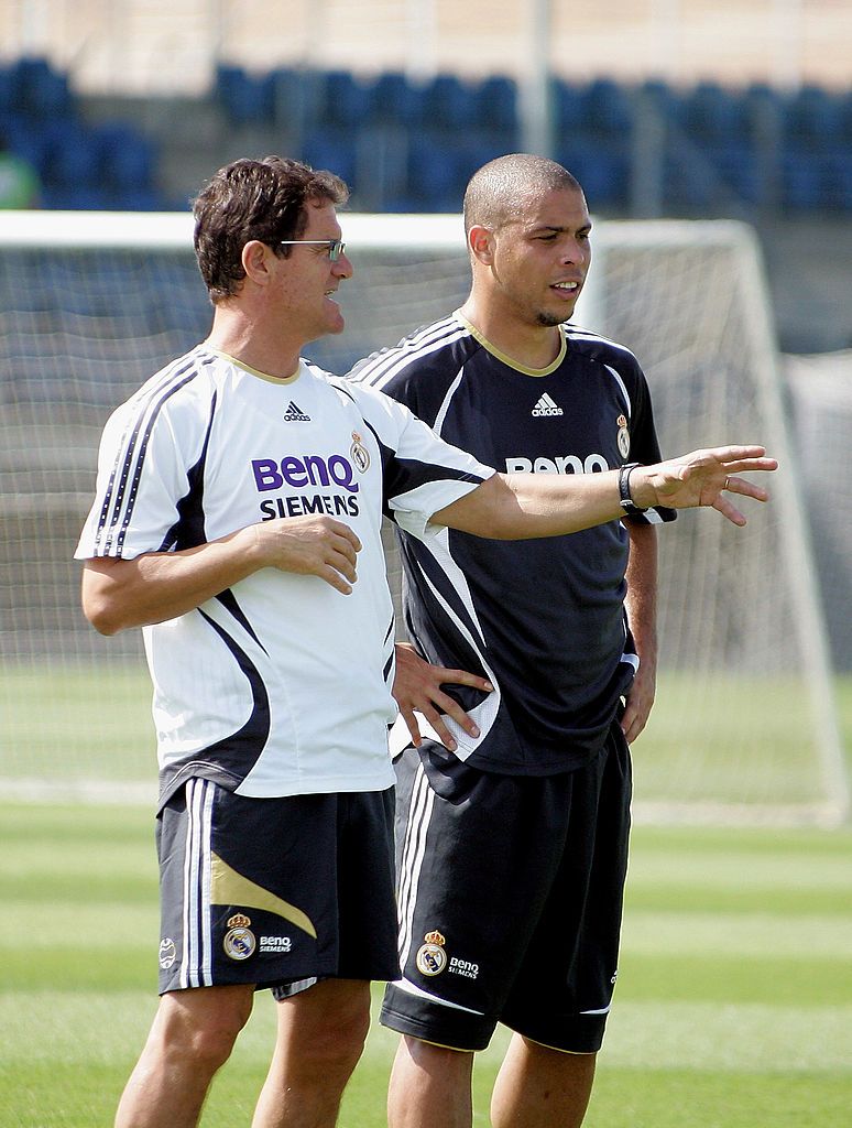 MADRID, SPAIN - SEPTEMBER 20: Fabio Capello and Ronaldo during a Real Madrid training session at Real's Valdebebas sports facility on September 20, 2006 in Madrid, Spain (Photo by Angel Martinez/Real Madrid via Getty Images)