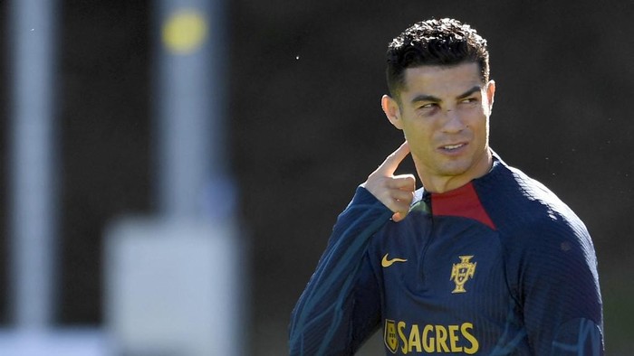 Portugals forward Cristiano Ronaldo attends a training session on the eve of the UEFA Nations League football match between Portugal and Spain, at the Municipal Stadium in Braga on September 26, 2022. (Photo by MIGUEL RIOPA / AFP)