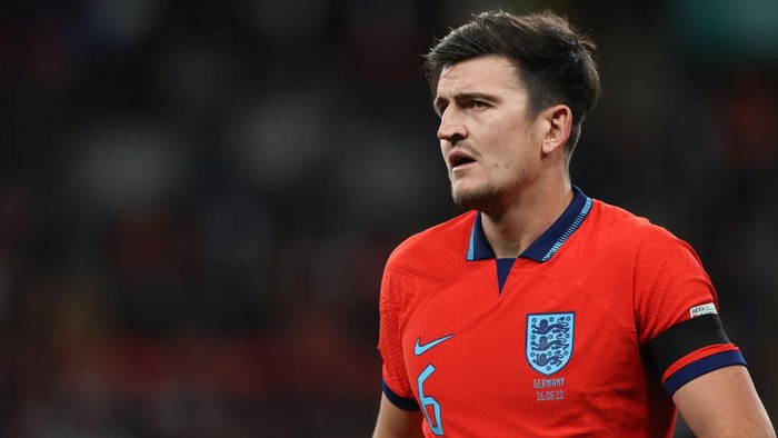 LONDON, ENGLAND - SEPTEMBER 26: Harry Maguire of England during the UEFA Nations League League A Group 3 match between England and Germany at Wembley Stadium on September 26, 2022 in London, United Kingdom. (Photo by Matthew Ashton - AMA/Getty Images)