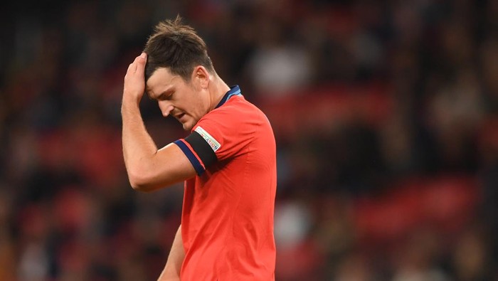 LONDON, ENGLAND - SEPTEMBER 26: Harry Maguire of England looks dejected during the UEFA Nations League League A Group 3 match between England and Germany at Wembley Stadium on September 26, 2022 in London, England. (Photo by Harriet Lander/Copa/Getty Images)