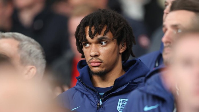 LONDON, ENGLAND - SEPTEMBER 26: Trent Alexander-Arnold of England watches on from the stands during the UEFA Nations League League A Group 3 match between England and Germany at Wembley Stadium on September 26, 2022 in London, United Kingdom. (Photo by Charlotte Wilson/Offside/Offside via Getty Images)