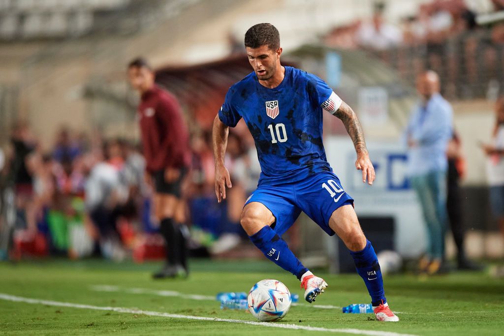 MURCIA, SPAIN - SEPTEMBER 27: Christian Pulisic of The United States warms up prior to kick off of the International Friendly match between Saudi Arabia and United States at Estadio Nueva Condomina on September 27, 2022 in Murcia, Spain. (Photo by Aitor Alcalde/Getty Images)