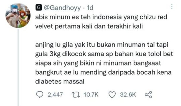 Tangkapan layar tweet @Gandhoyy/Foto: Twitter/istimewa