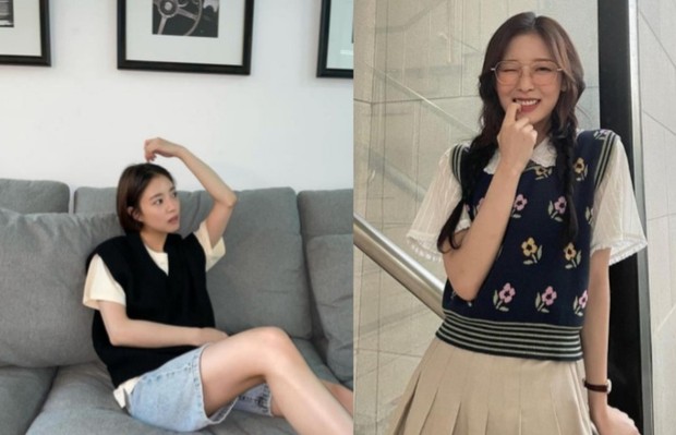 Vest rajutan melengkapi Korean style ala Lee Se Young dan Arin OH My Girl/Foto: instagram.com/seyoung_10, ye._.vely618 Vest rajutan adalah salah satu jenis pakaian untuk menunjang Korean style look.