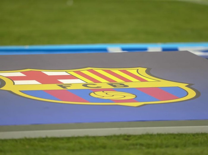 MUNICH, GERMANY - SEPTEMBER 13: . logo Barcelona FC prior to the UEFA Champions League group C match between FC Bayern München and FC Barcelona at Allianz Arena on September 13, 2022 in Munich, Germany. (Photo by Harry Langer/DeFodi Images via Getty Images)