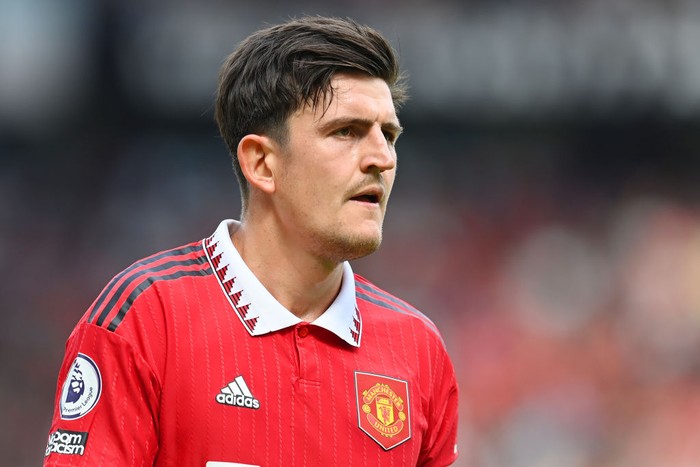 Harry Maguire MANCHESTER, ENGLAND - AUGUST 07: Harry Maguire of Manchester United in action during the Premier League match between Manchester United and Brighton & Hove Albion at Old Trafford on August 07, 2022 in Manchester, England. (Photo by Michael Regan/Getty Images)