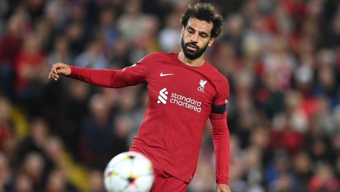 LIVERPOOL, ENGLAND - SEPTEMBER 13: Liverpool forward Mohammed Salah in action during the UEFA Champions League group A match between Liverpool FC and AFC Ajax at Anfield on September 13, 2022 in Liverpool, England. (Photo by Stu Forster/Getty Images)