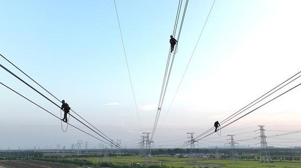 Berani Banget, Aksi Teknisi Pemelihara Kabel Listrik di Ketinggian China