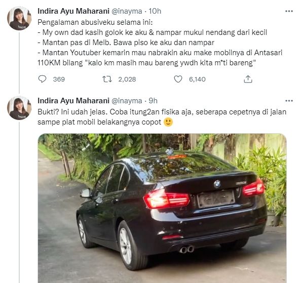Bukti Indira Ayu Maharani yang mengatakan bahwa mantan kekasihnya Chandra Liow bersikap kasar.