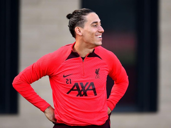 KIRKBY, ENGLAND - SEPTEMBER 29: (THE SUN OUT, THE SUN ON SUNDAY OUT) Kostas Tsimikas of Liverpool during a training session at AXA Training Centre on September 29, 2022 in Kirkby, England. (Photo by Andrew Powell/Liverpool FC via Getty Images)