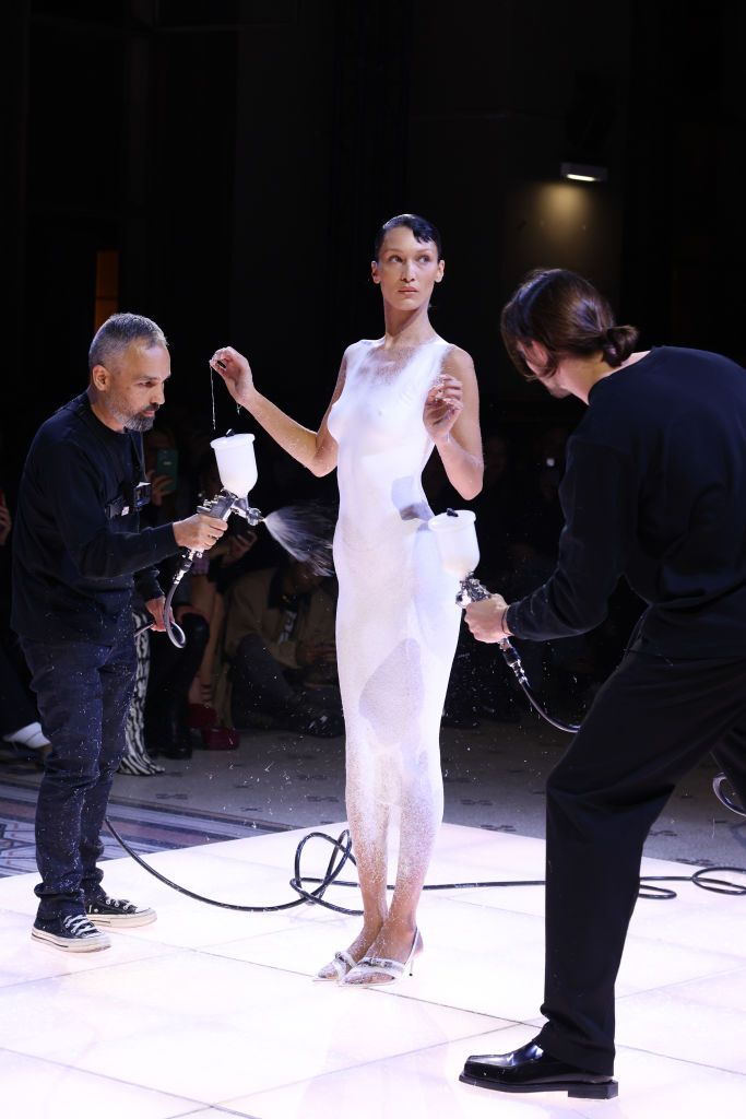 (EDITORIAL USE ONLY - For Non-Editorial use please seek approval from Fashion House) Performance of fashion model Bella Hadid during the Coperni Womenswear Spring/Summer 2023 show as part of Paris Fashion Week on September 30, 2022 in Paris, France. (Photo by Estrop/Getty Images)