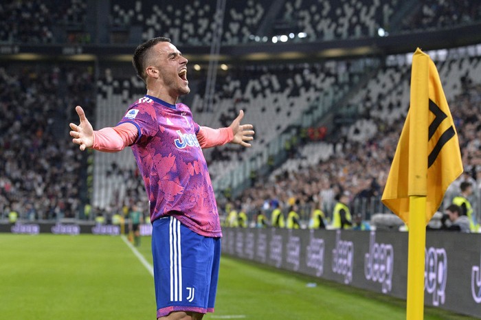 TURIN, ITALY - OCTOBER 02: Filip Kostic celebrates after scoring his team's first goal during the Serie A match between Juventus and Bologna FC at Allianz Stadium on October 02, 2022 in Turin, Italy. (Photo by Filippo Alfero - Juventus FC/Juventus FC via Getty Images)