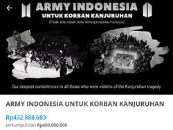 Fans BTS Galang Dana untuk Korban Tragedi Kanjuruhan, Capai Rp 400 Juta