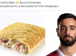 Bruno Fernandes diibaratkan menu festive bake, yang sensasional pada momen tertentu tapi kemudian menghilang dari peredaran. Foto: dok. Twitter @GreggsOfficial