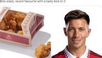 Lisandro Martinez dianggap seperti Spicy BBQ Chicken; pas di mulut, lagi jadi favorit, dan rasanya nendang banget! Foto: dok. Twitter @GreggsOfficial